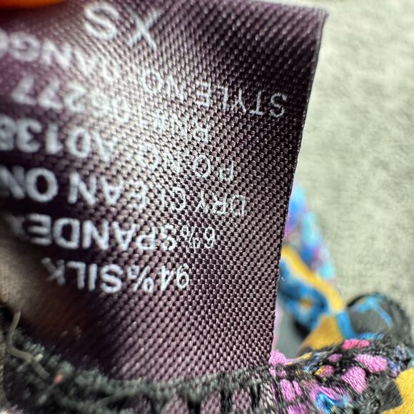 Hale Bob Silk Boho Dress XS Black Aqua Paisley Floral Bell Sleeve Off Shoulder - Picture 3 of 8